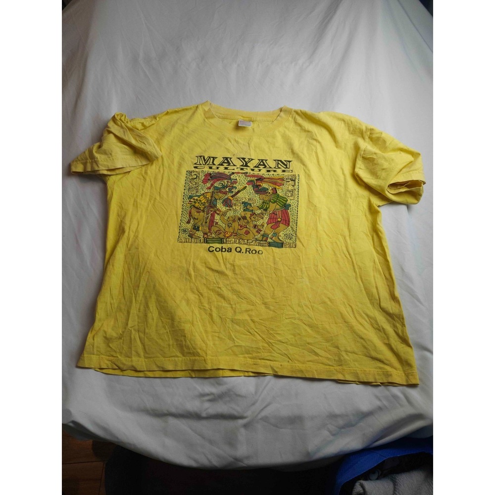 Maya Coba Q. Roo Shirt Mens Size 2XL Yellow Graphic Print Mexico Southwestern